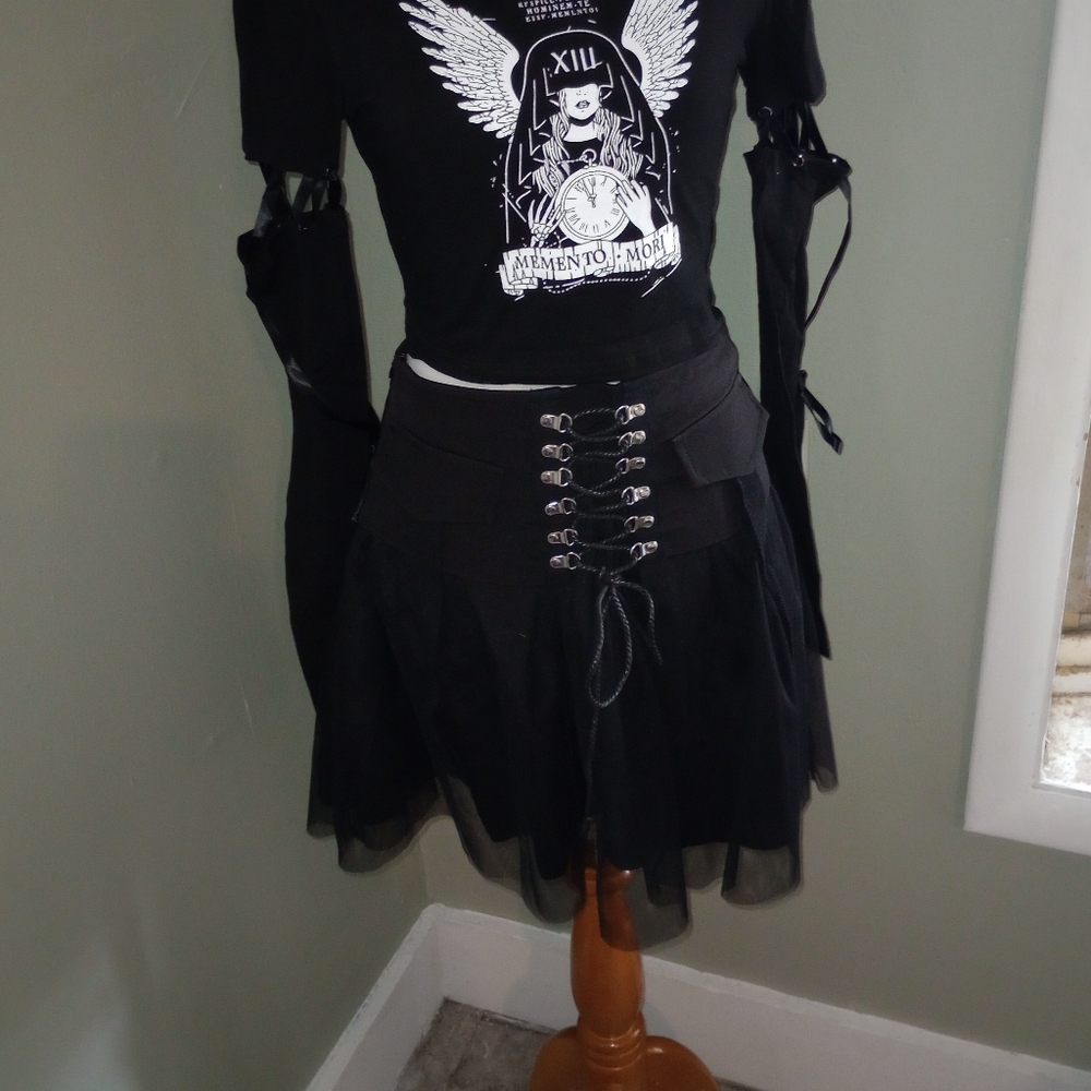 NWT Punk Rave Gothic pleated skirt mini high waist Size S -M Small Medium - Picture 7 of 8